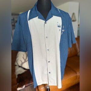 👑 Steady Clothing Blue and White Men's Retro Bowling Shirt